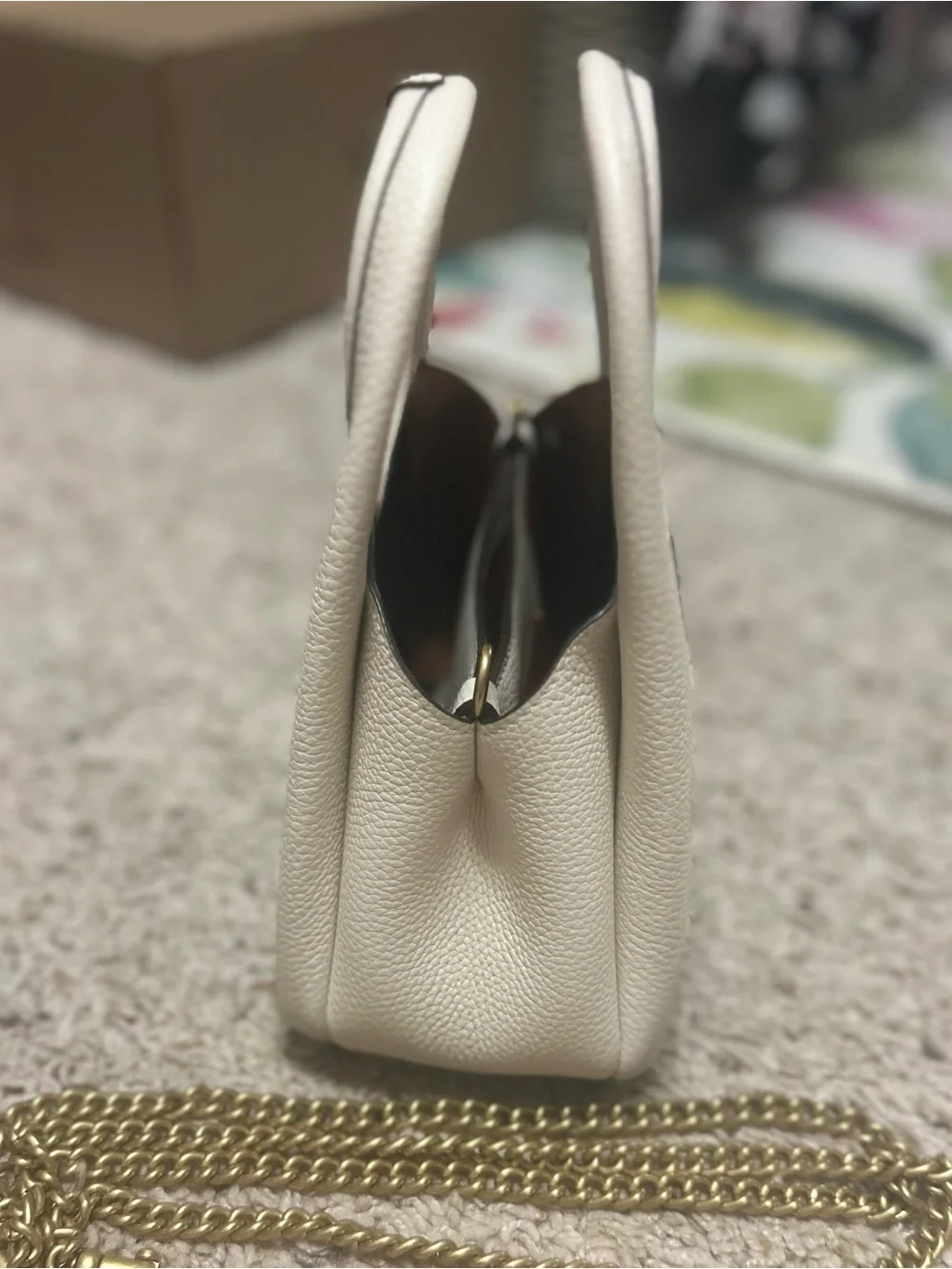 Coach White Pebbled Leather Mini Top-Handle Bag with Gold Accent
